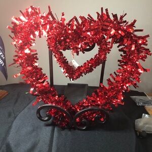 Double Red Heart Tinsel Wreath
